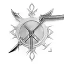 a sword pointing down with the crown of thorns around the handle tattoo design idea