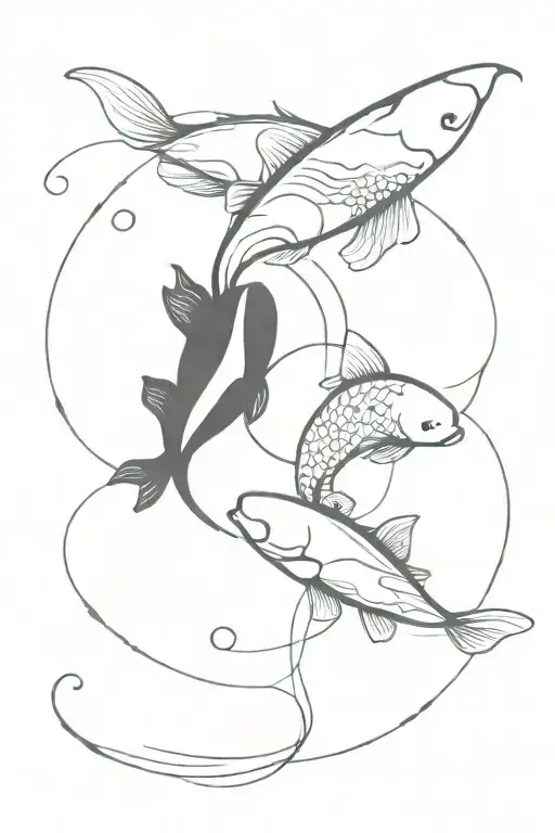 abstract red smoke and yin yang koi fishes in the center tattoo design idea