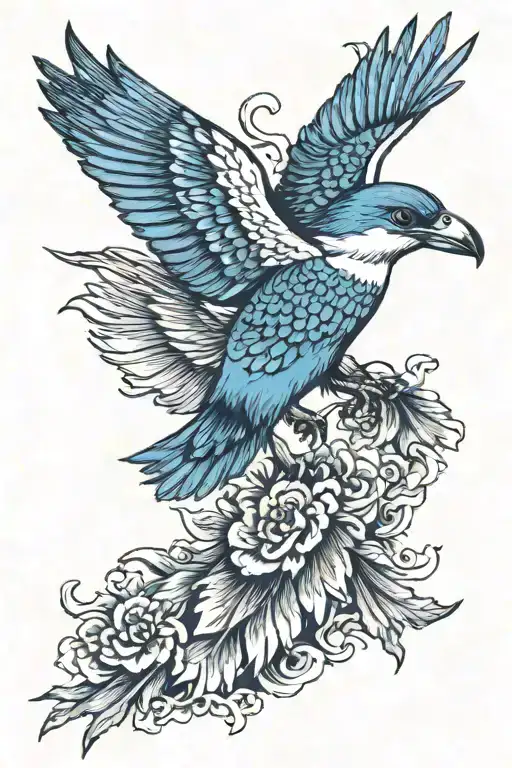 a kingfisher in the talons of an eagle soaring tattoo design idea