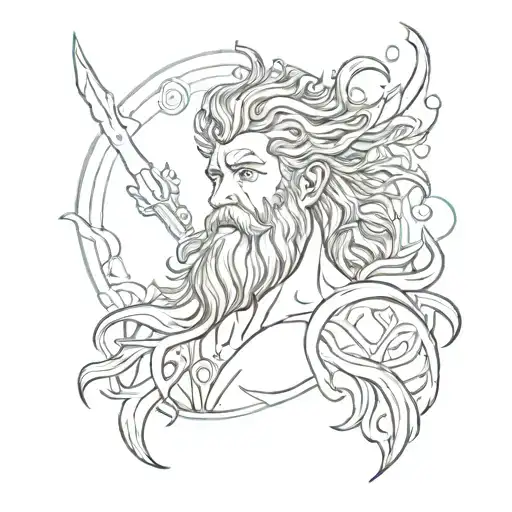 Design a tattoo featuring Poseidon, the Greek god of the sea, in a unique and modern style tattoo design idea