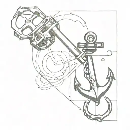Design a tattoo that showcases the beauty of precision engineering with a subtle nod to the ocean through a piston and anchor fusion tattoo design idea