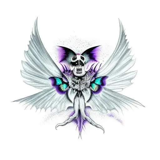 Gothic Moth and Ravens dreamy purple sky tattoo design idea