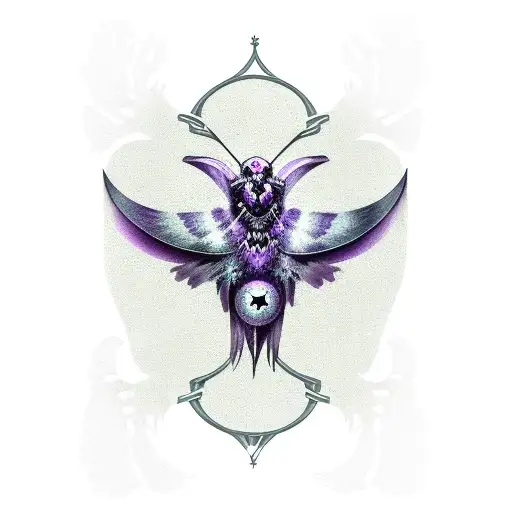 Gothic Moth and Ravens dreamy purple sky tattoo design idea