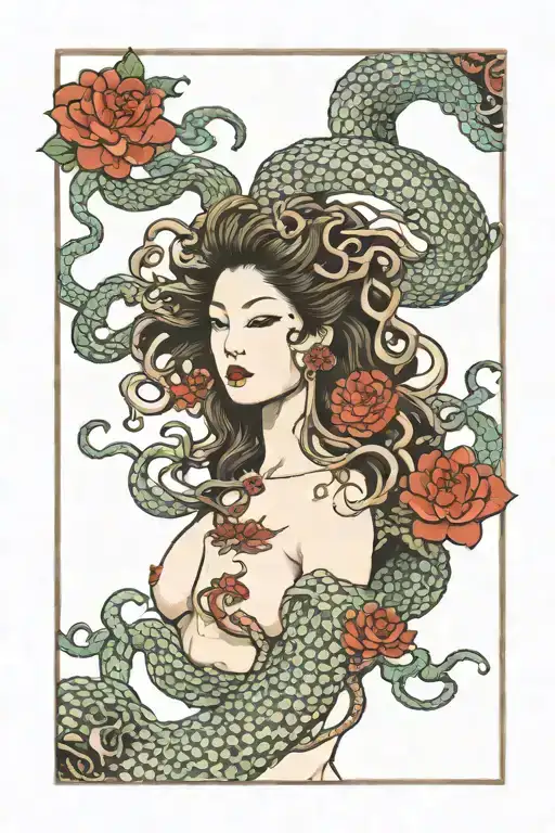 Medusa nude woman tattoo design idea