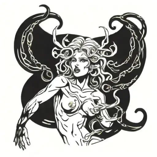 Medusa nude woman tattoo design idea