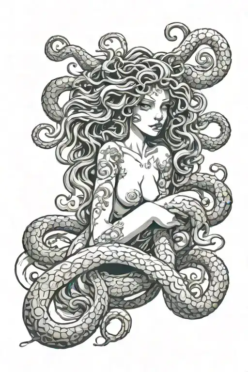 Medusa nude woman tattoo design idea
