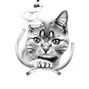 Black and grey roller coaster with a cat riding it tattoo design idea