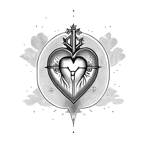 A majestic Sacred Heart  within a mountain range tattoo design idea