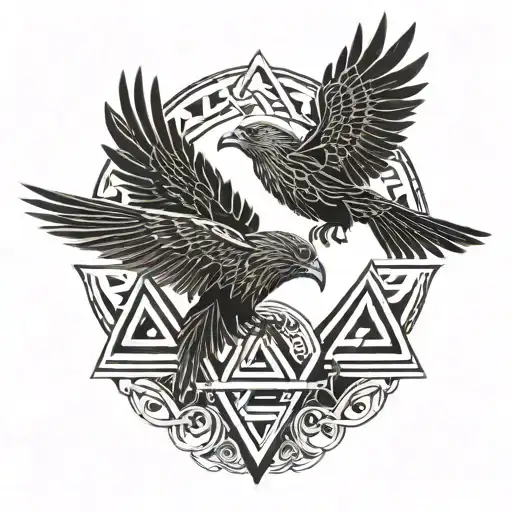 hugin and munin flying against each other with valknut  tattoo design idea