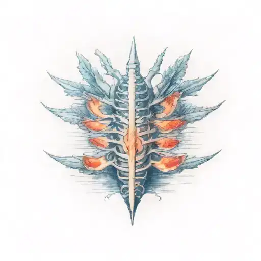 spine with blue spinal cord tattoo design idea