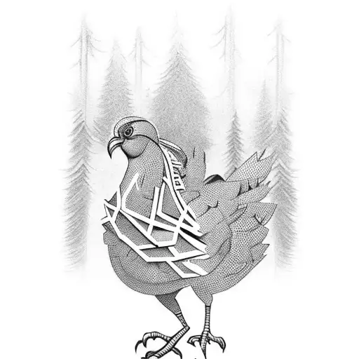 strutting turkey that transitions to a forest tattoo design idea