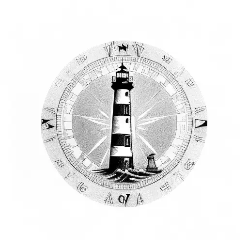 lighthouse nautical theme with compass tattoo design idea