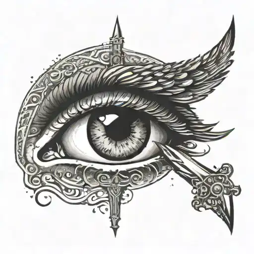 the eye of lucifer the fallen angel with a dagger crossing vertically tattoo design idea