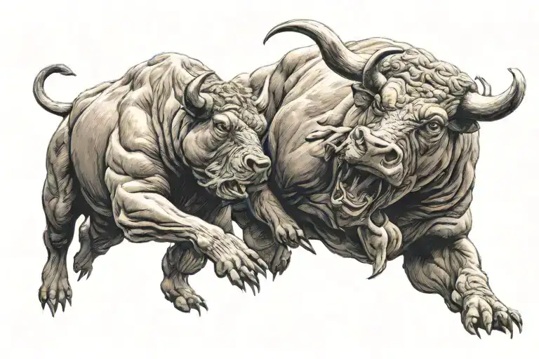 Bull and Bear from stock market fighting each other tattoo design idea