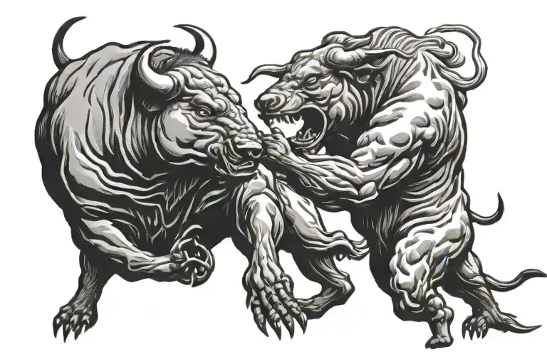 Bull and Bear fighting each other tattoo design idea