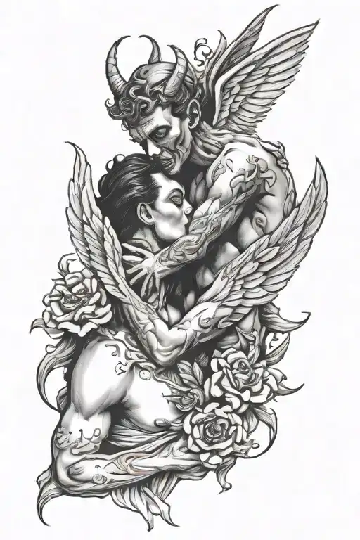 a Devil kissing an Angel tattoo design idea