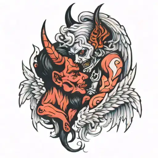 a devil kissing an angel tattoo design idea