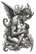 a Devil kissing an Angel tattoo design idea