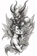 a Devil kissing an Angel tattoo design idea