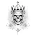 king Baldwin mask fading into a cross tattoo design idea