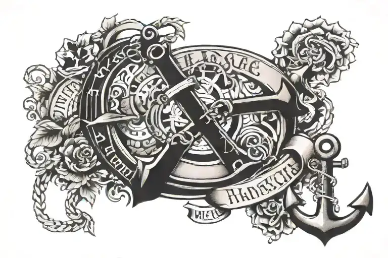 create a tattoo with an anchor, a lifebuoy, the Hamburger Michel and the lettering Hamburg tattoo design idea