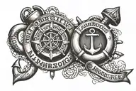 create a tattoo with an anchor, a lifebuoy, the Hamburger Michel and the lettering Hamburg tattoo design idea