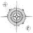 the planet earth inside a compass tattoo design idea