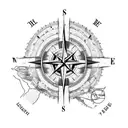 the planet earth inside a compass tattoo design idea