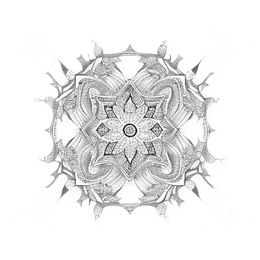 A dotwork mandala inspired by Quebecois architecture tattoo design idea