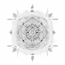 A dotwork mandala inspired by Quebecois architecture tattoo design idea