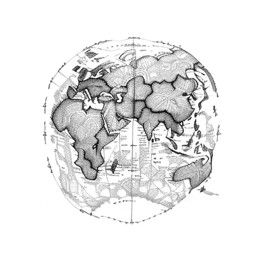 A world map made up of intricate floral patterns, showcasing the beauty and diversity of different cultures and travel destinations tattoo design idea