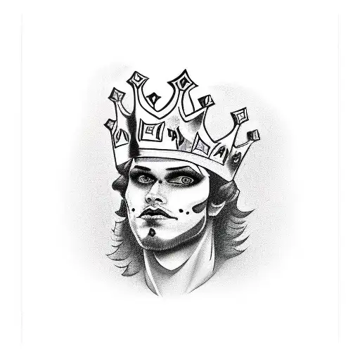harlequin fool placing a crown on his head tattoo design idea