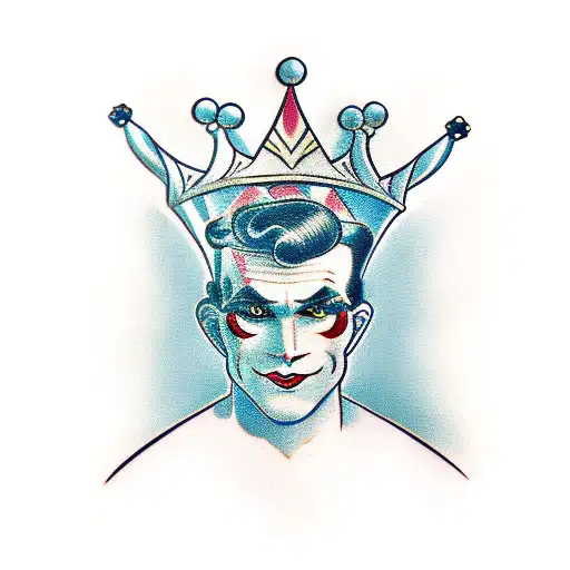 harlequin fool placing a crown on his head tattoo design idea