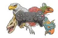 Chevrolet, Hedwig, PS5 Controller, and T-Rex  tattoo design idea