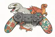 Chevrolet, Hedwig, PS5 Controller, and T-Rex  tattoo design idea