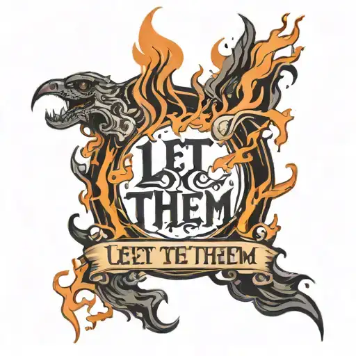 black flames rise up from the base of the tattoo, Inside the flames, the words "let them" tattoo design idea