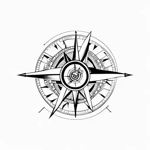 compass, steampunk, techno arrow across, modern tattoo design idea