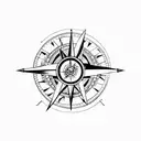 compass, steampunk, techno arrow across, modern tattoo design idea