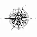 compass, steampunk, techno arrow across, modern tattoo design idea