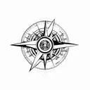 compass, steampunk, techno arrow across, modern tattoo design idea