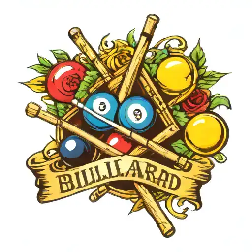 billiard balls and pool sticks  tattoo design idea