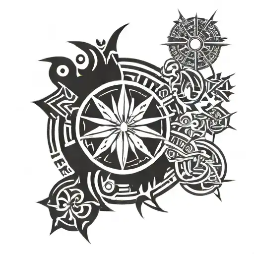 full forearm tribal filipino design 3 star and a sun tattoo design idea