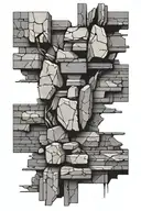 mid-century stone wall being torn tattoo design idea