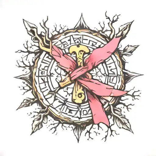 vegvisir with tree and breast cancer ribbon wrapped tattoo design idea