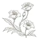 fine line flower carnation rose violet lily of the valley tattoo design idea