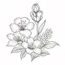 fine line flower carnation rose violet lily of the valley tattoo design idea