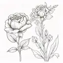 fine line flower carnation rose violet lily of the valley tattoo design idea