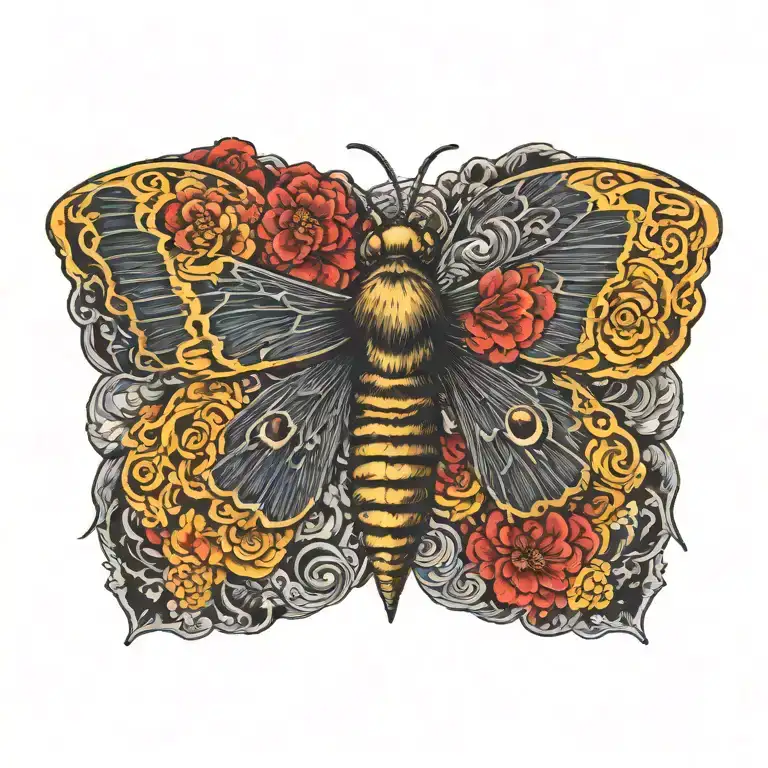 death head moth tattoo with Japanese background  tattoo design idea