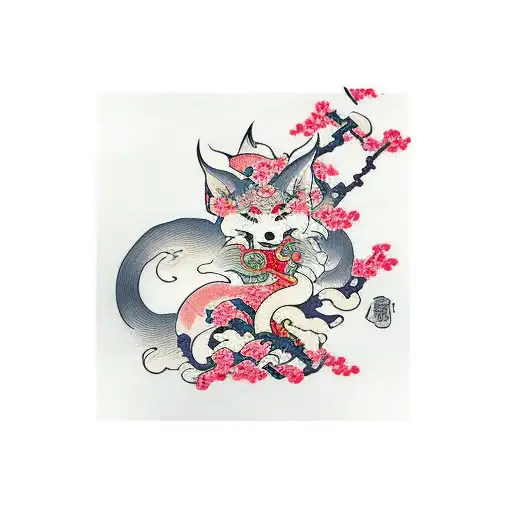 Kitsune with Plum Blossoms tattoo design idea