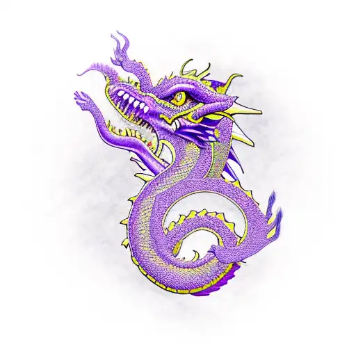 purple dragon with the letter W tattoo design idea